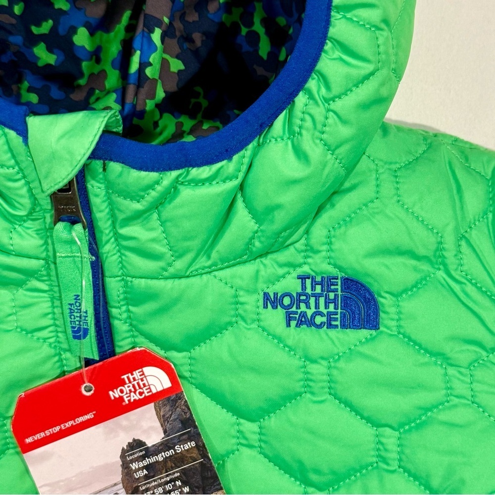 New The North Face Perrito Jacket Boys 18-24M Krypton Green Quilted Reversible - Picture 6 of 8